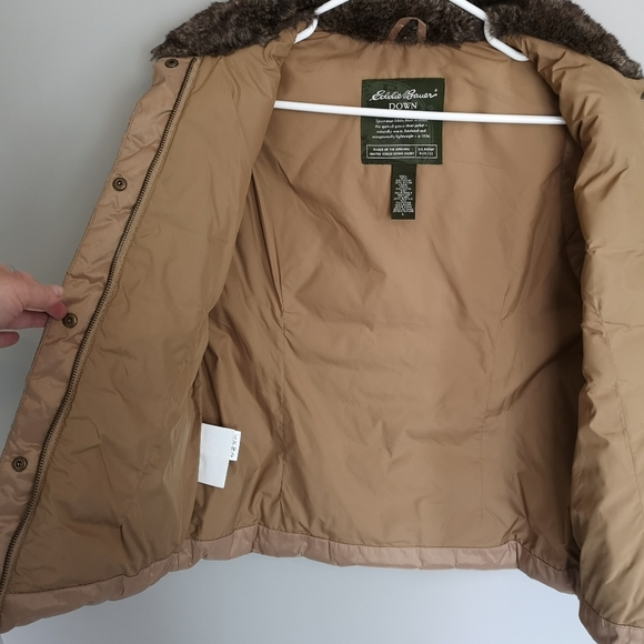 Eddie Bauer Original Quilted Goose Down Puffer Vest Fur Trim Gold Womens… - Picture 10 of 16